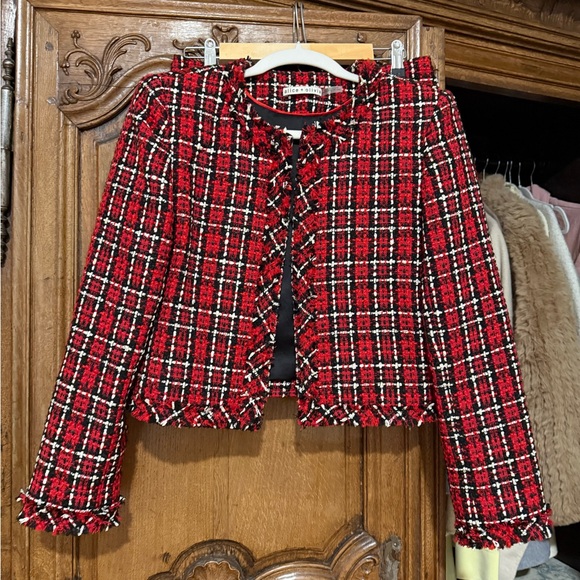 Alice and Olivia Red Plaid Tweed Jacket and Skirt Set - Picture 4 of 8